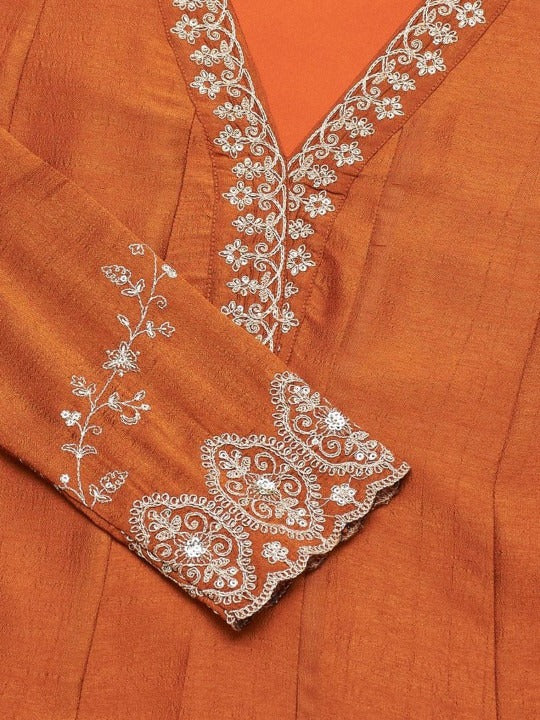 Elegant Rust Orange Anarkali Suit Set with Dupatta for Women