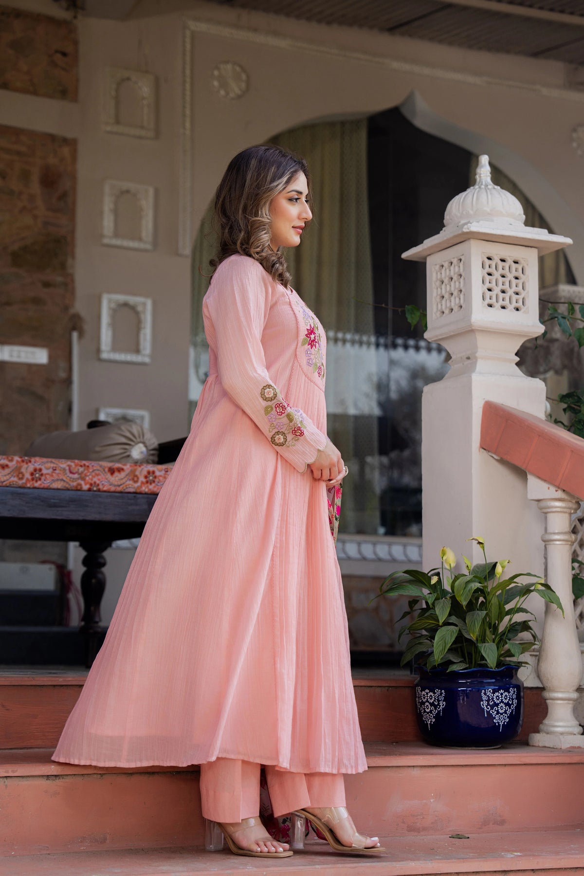 Elegant Maroon Printed Anarkali Suit Set with Dupatta for Women
