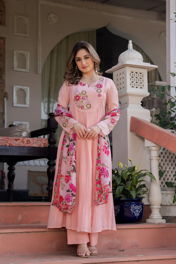 Elegant Maroon Printed Anarkali Suit Set with Dupatta for Women