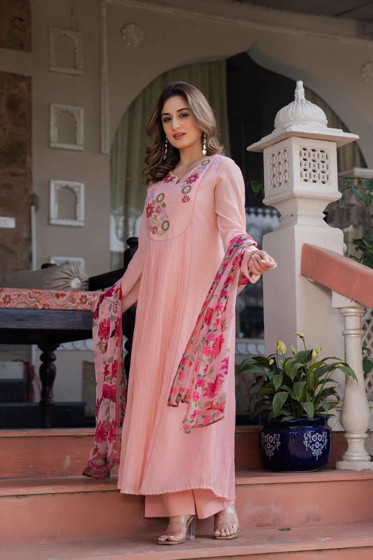 Elegant Maroon Printed Anarkali Suit Set with Dupatta for Women