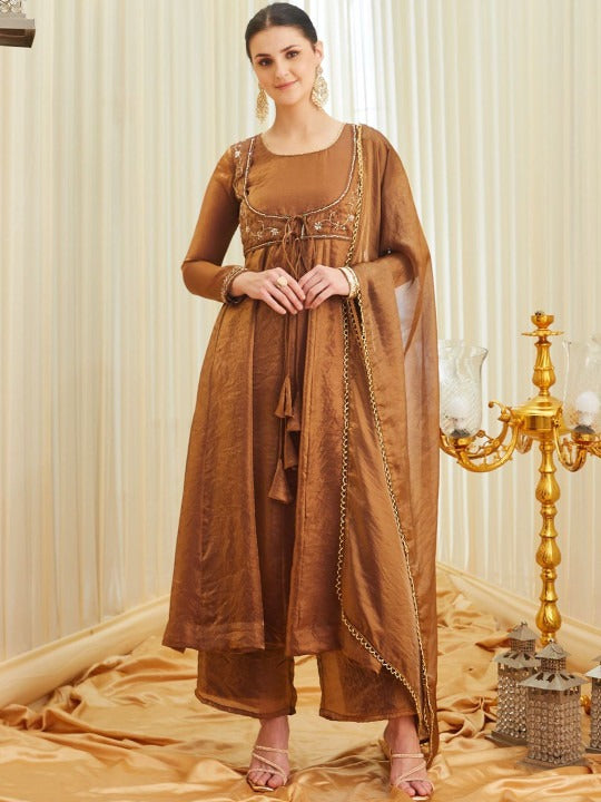 Elegant Brown Anarkali Suit Set with Dupatta for Women