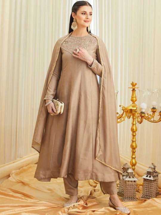 Elegant Beige Anarkali Suit Set for Women