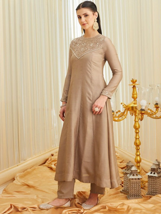 Elegant Beige Anarkali Suit Set for Women