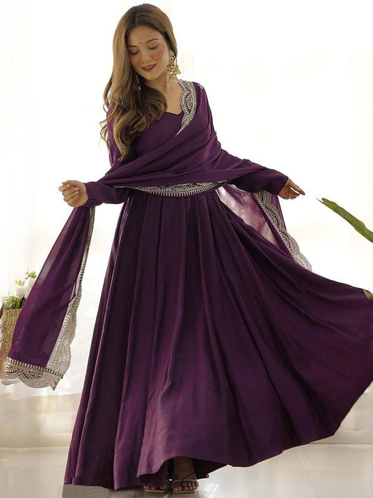 Elegant Purple Anarkali Gown with Dupatta for Women