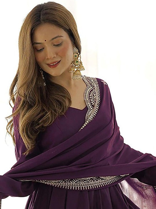 Elegant Purple Anarkali Gown with Dupatta for Women