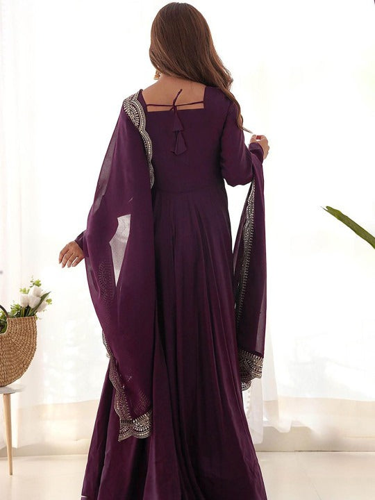 Elegant Purple Anarkali Gown with Dupatta for Women