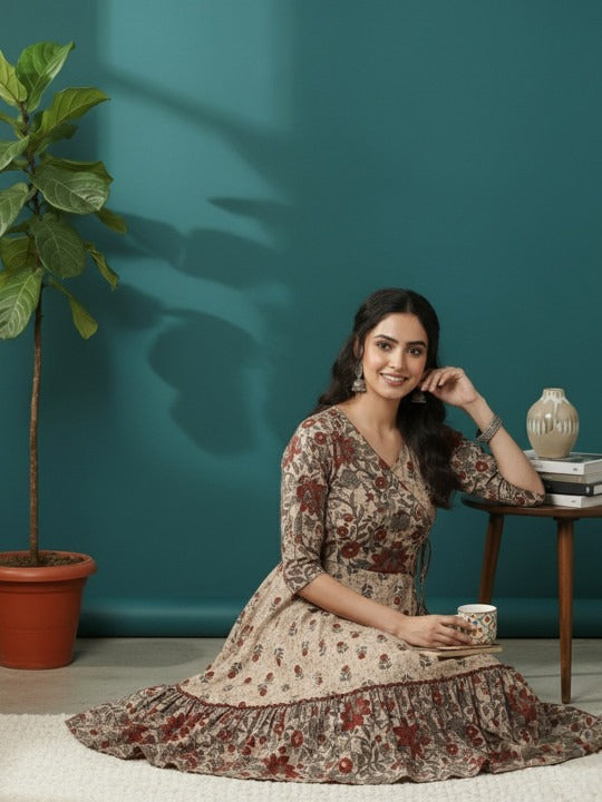 Floral Printed Anarkali Dress for Women
