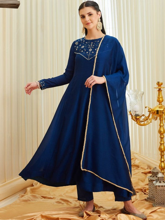 Elegant Navy Blue Anarkali Suit Set for Women