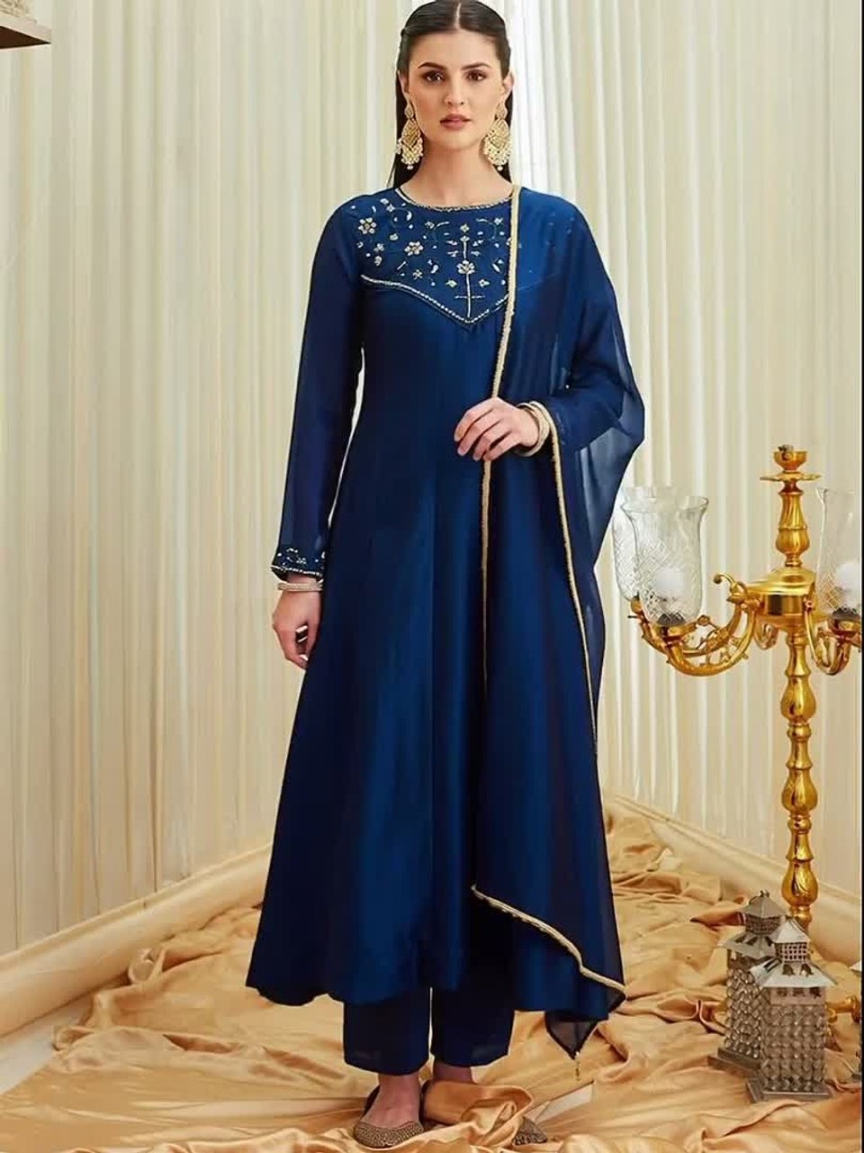 Elegant Navy Blue Anarkali Suit Set for Women