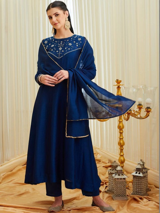 Elegant Navy Blue Anarkali Suit Set for Women