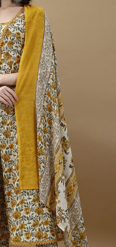 Floral Printed Anarkali Kurta Pant Set with Dupatta for Women