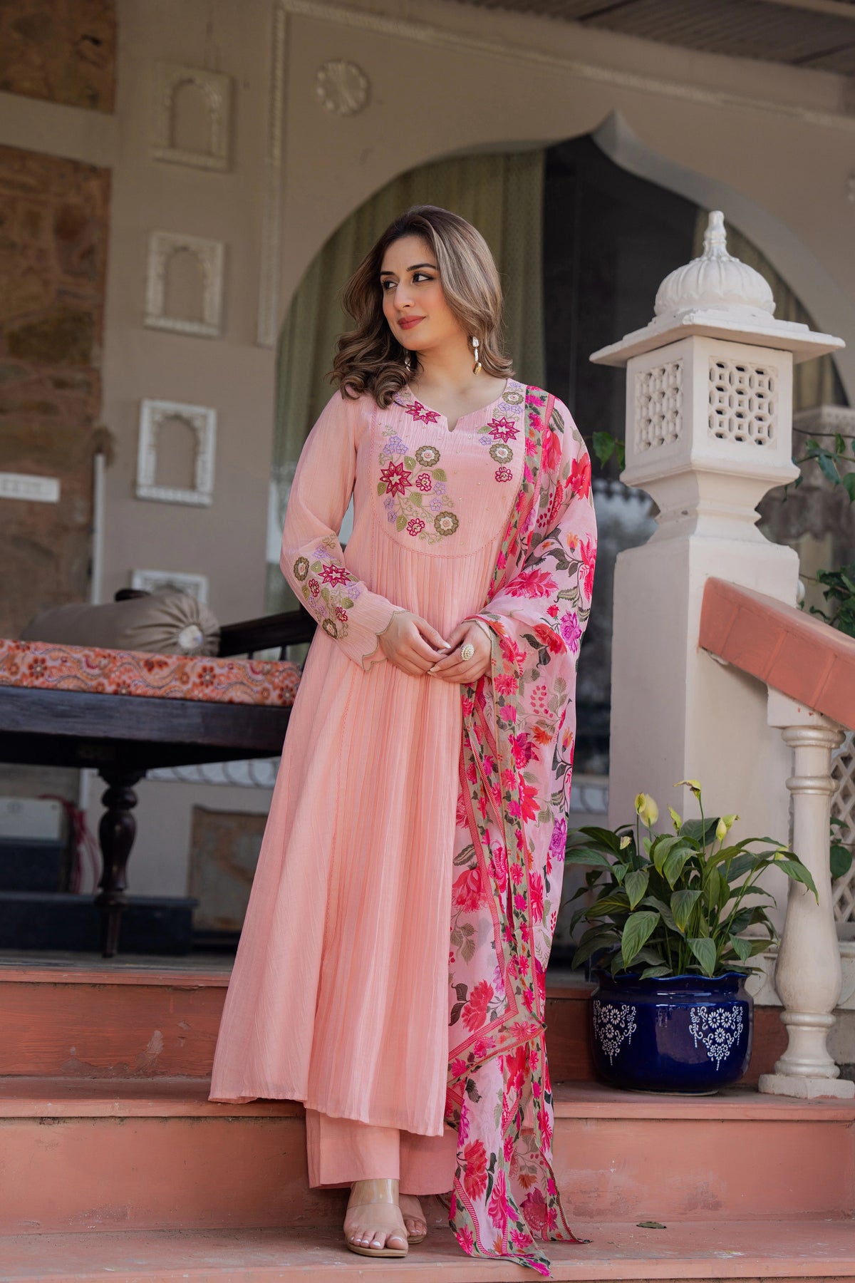 Elegant Maroon Printed Anarkali Suit Set with Dupatta for Women